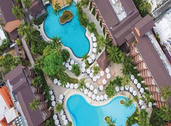 Modern beachfront resort in Patong Beach, Phuket featuring ocean-view rooms, family-friendly pools, and central location near nightlife