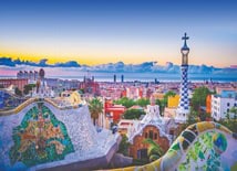 Colourful Barcelona city view at sunset