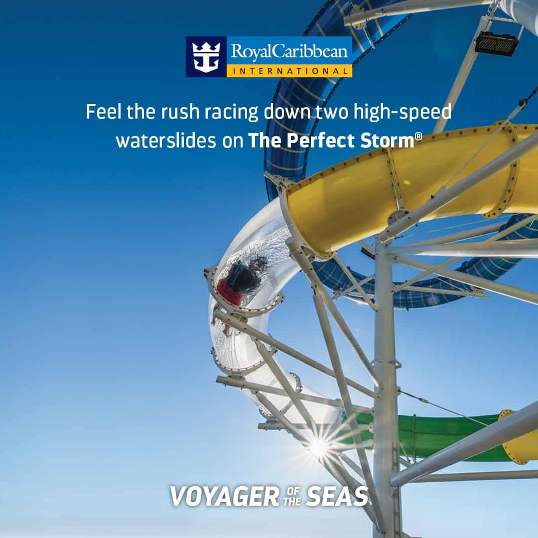 Thrilling waterslides on Royal Caribbean’s Voyager of the Seas – The Perfect Storm featured in Central Coast cruise promotion