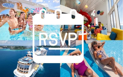 RSVP graphic promoting Central Coast Cruise Night with Royal Caribbean – family fun, kids clubs, and relaxing poolside moments.