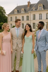 Elegant Wedding guests at a wedding in French Chateau