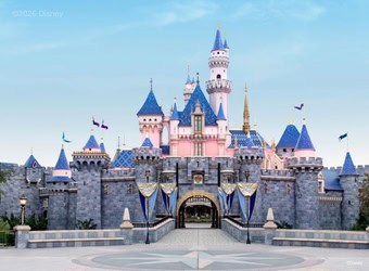 Pink Disney castle at Disneyland